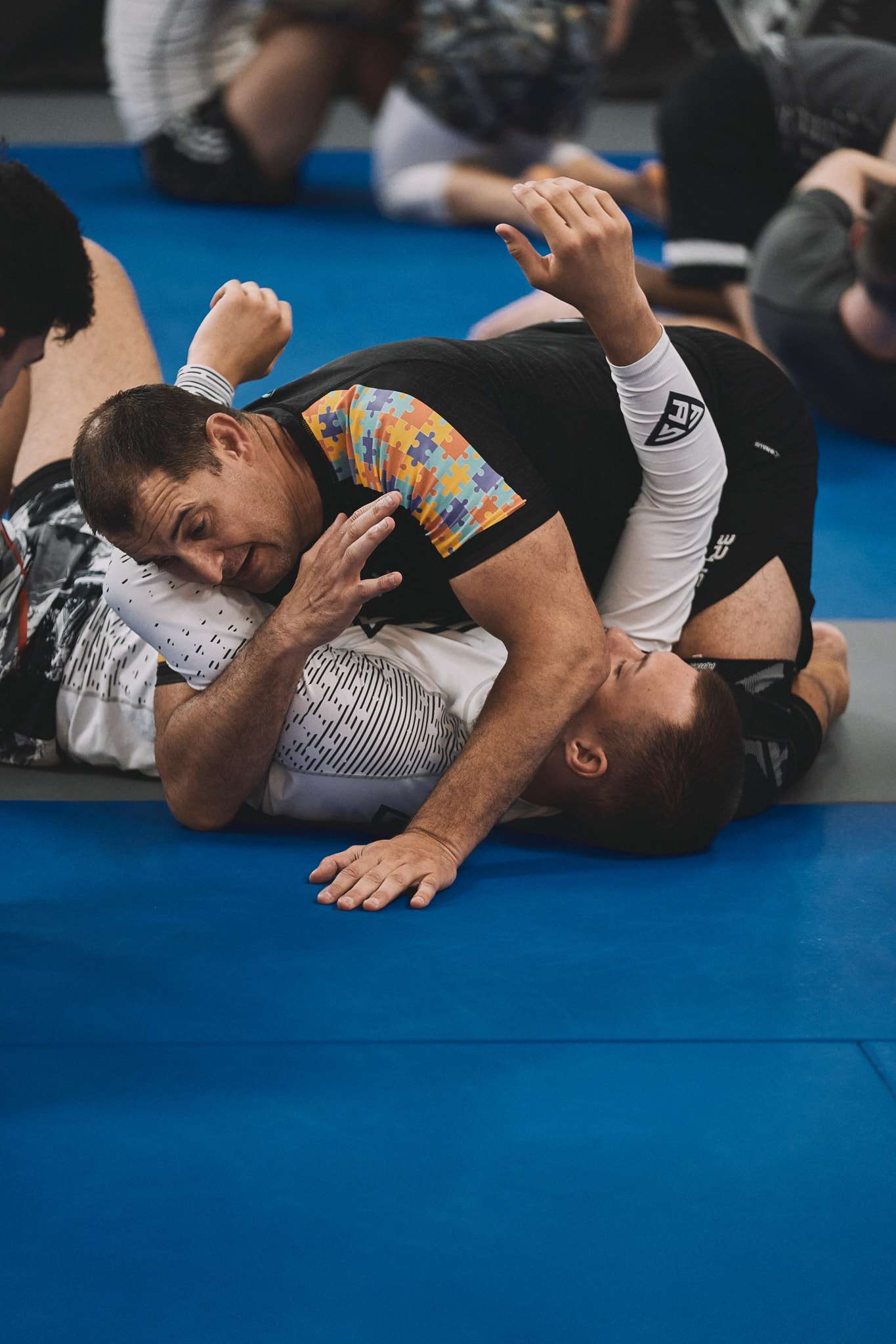 No-Gi BJJ sparring in rashguards at Carlson Gracie Melbourne