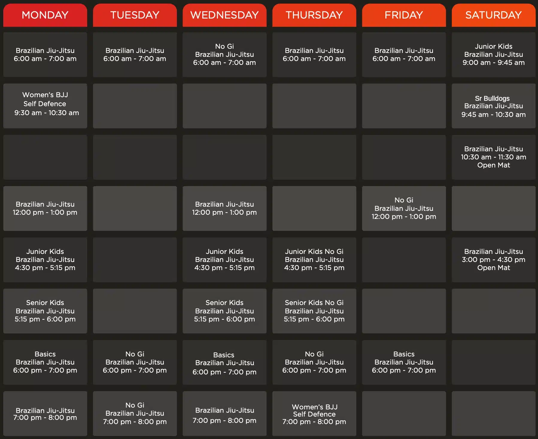 Carlson Gracie Jiu-Jitsu Melbourne class timetable